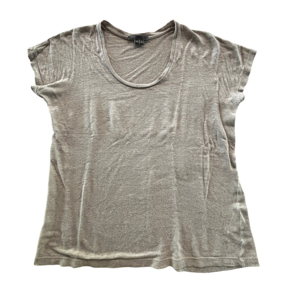 Vince 100% Linen Short Sleeve Tee T-Shirt Beige Taupe XS Lightweight